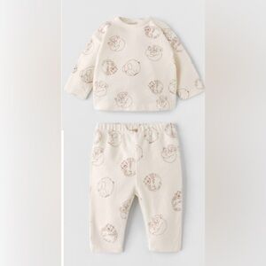 Zara 9/12 Animal Ecru Shirt & Pants Outfit Bundle Set Elephants Tigers Koalas